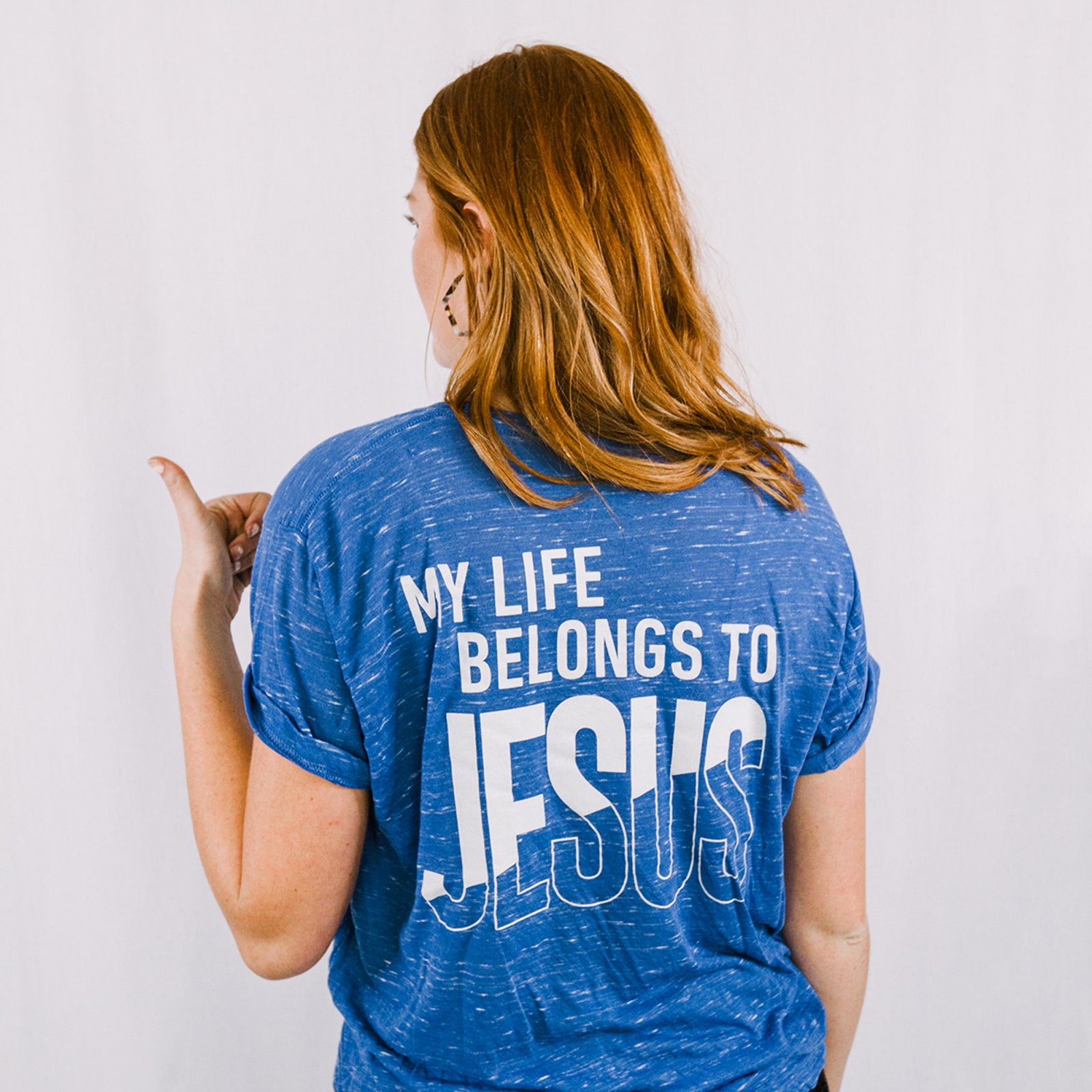 Blue Heather Crew Neck Tee (My Life Belongs to Jesus)